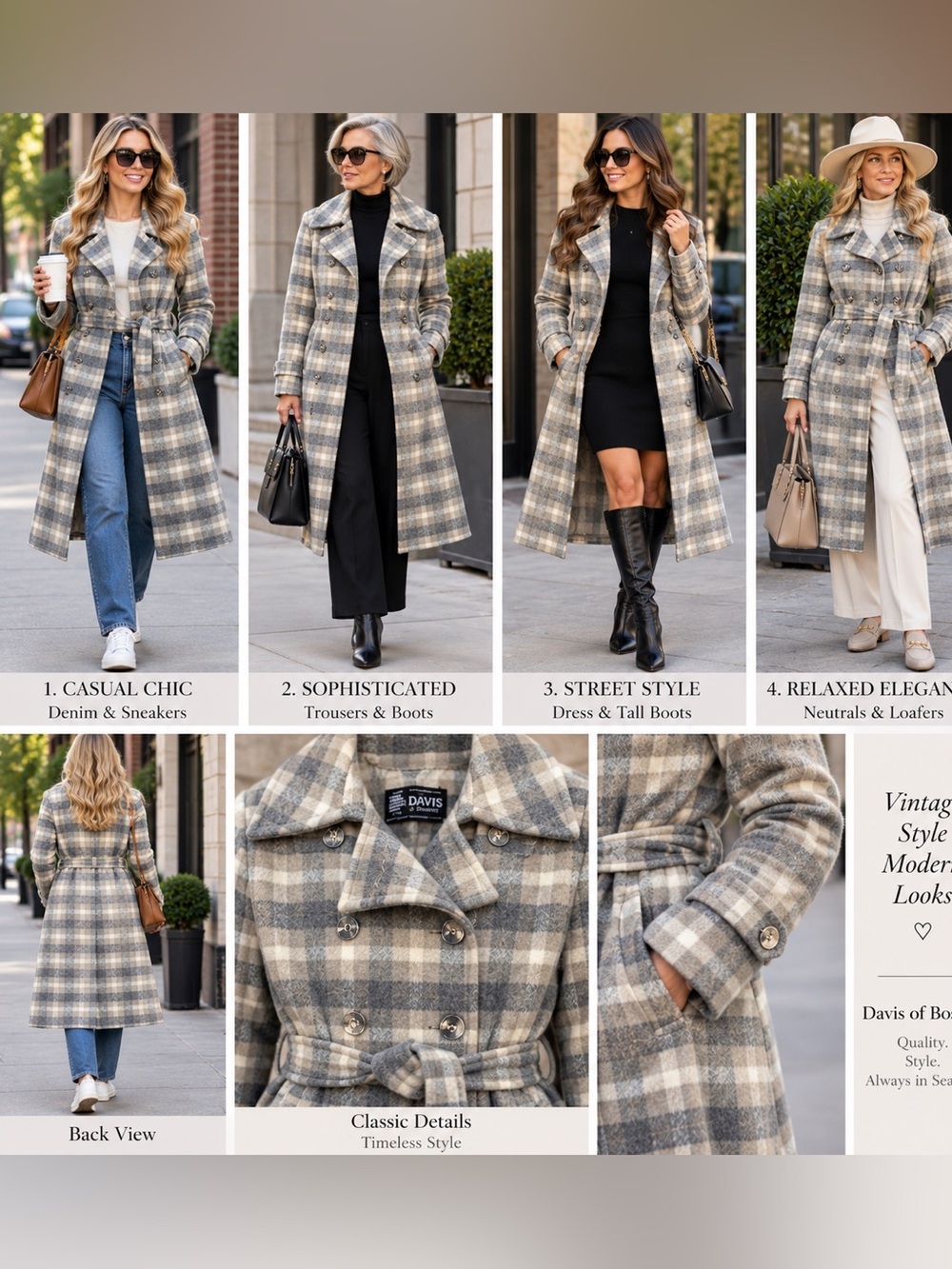 Vintage 70s Davis of Boston Women's Plaid
Wool Blend Belted Long Coat Sz 12